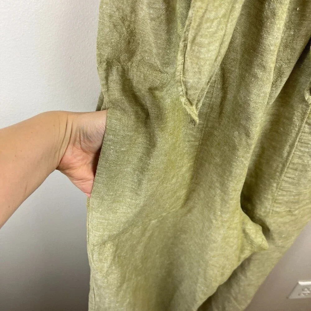 Madewell Cap Sleeve Tie Jumpsuit Size 00 Green Linen Blend Minimal Preppy Casual - Picture 6 of 12
